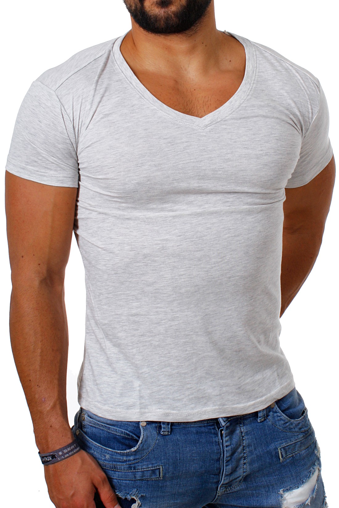 Young & Rich Herren Uni T-Shirt mit tiefem V-Ausschnitt deep v-neck ...